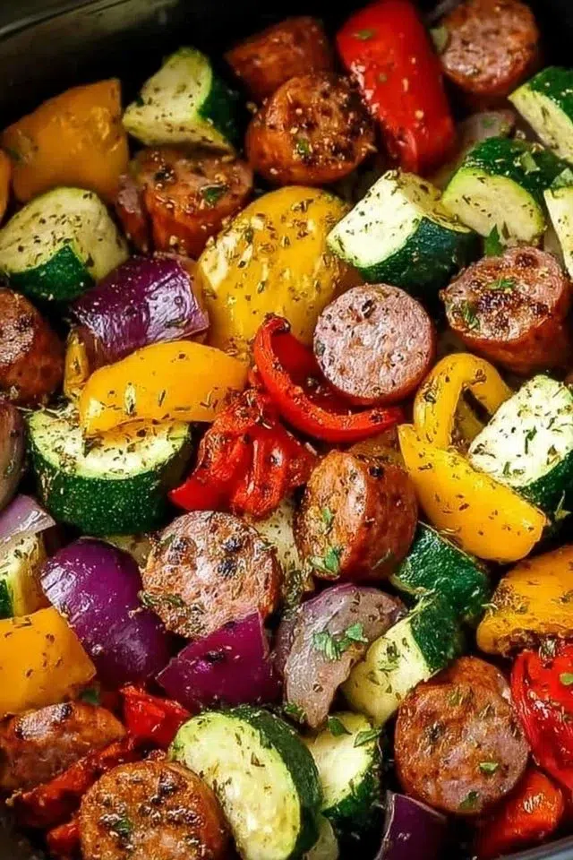 10 Minute Air Fryer Chicken Sausage and Veggies