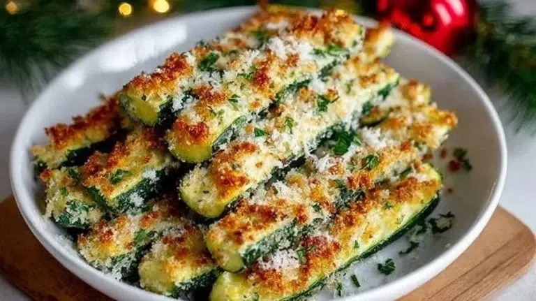 Delicious baked Parmesan zucchini slices topped with cheese and herbs