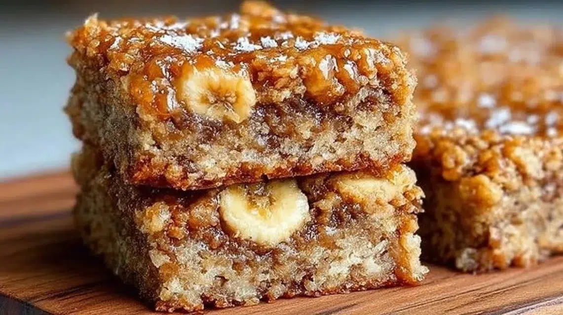 Homemade Banana Oatmeal Bars with ripe bananas and oats