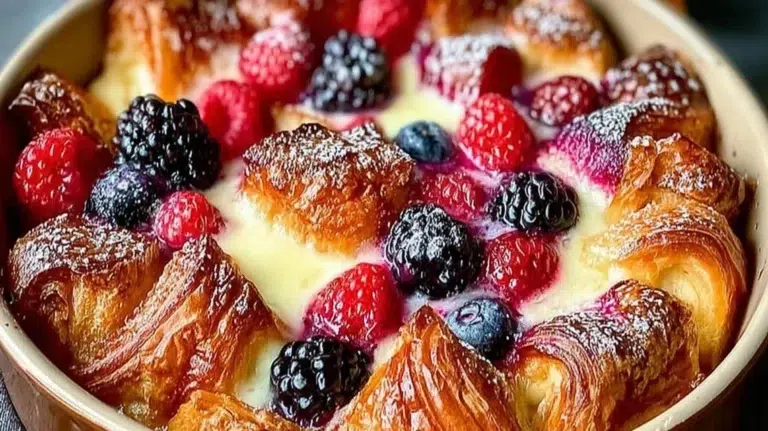 Delicious Berry Croissant Breakfast Bake fresh out of the oven