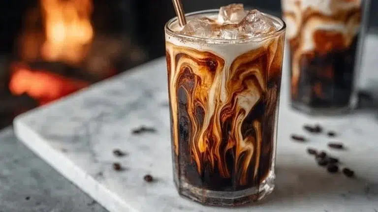 A refreshing Campfire Cola Dirty Soda served in a glass with ice.