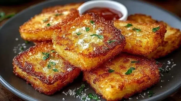 Golden crispy hash browns served as a delicious breakfast side
