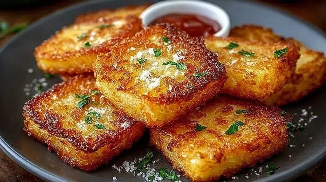 Golden crispy hash browns served as a delicious breakfast side