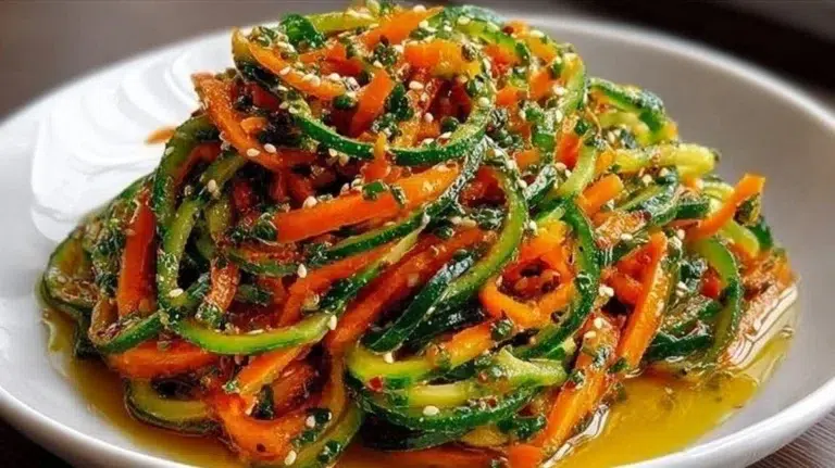 Fresh cucumber carrot salad in a bowl with vibrant colors and ingredients.
