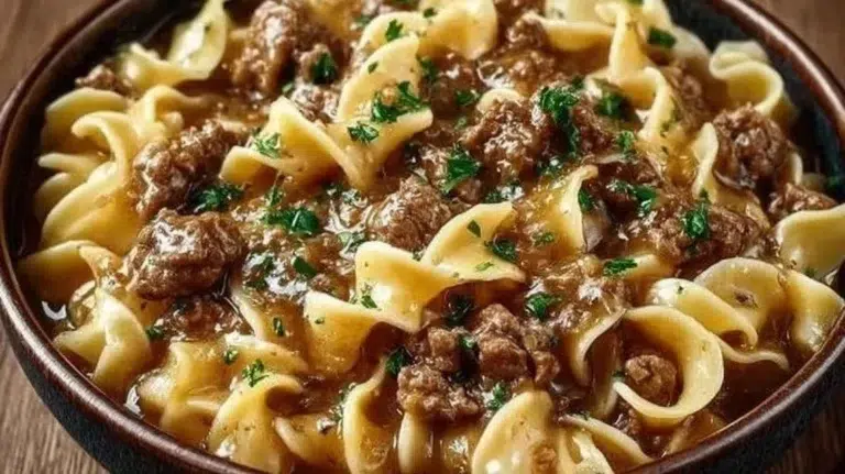 Delicious easy beef and noodles dish served in a bowl