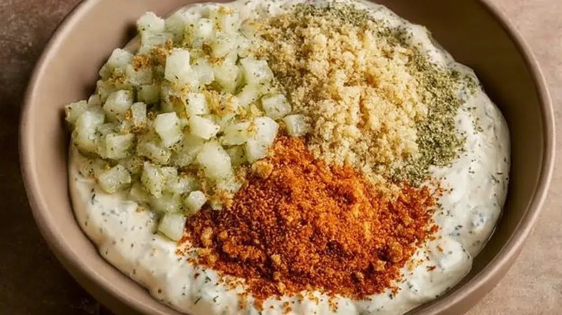 Delicious homemade fried pickle dip served in a bowl with chips