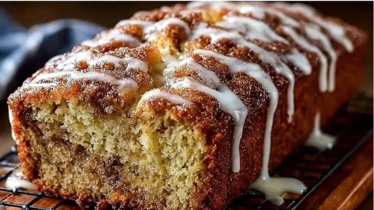 Delicious homemade cinnamon swirl banana bread fresh out of the oven.