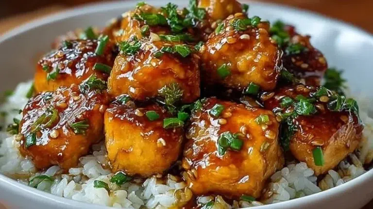 Delicious Honey Garlic Chicken served with rice and vegetables
