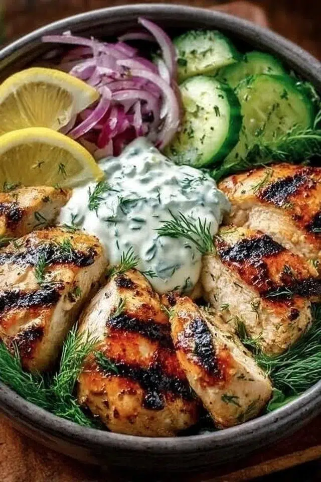 Mediterranean Lemon-Dill Chicken Bowls