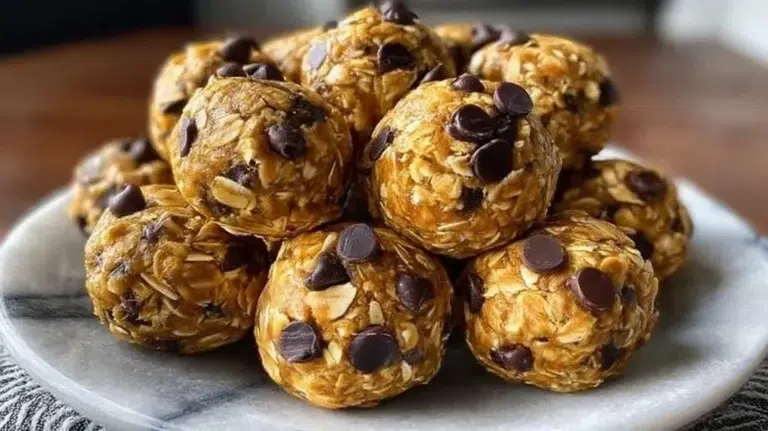 Delicious no-bake peanut butter energy bites arranged on a plate