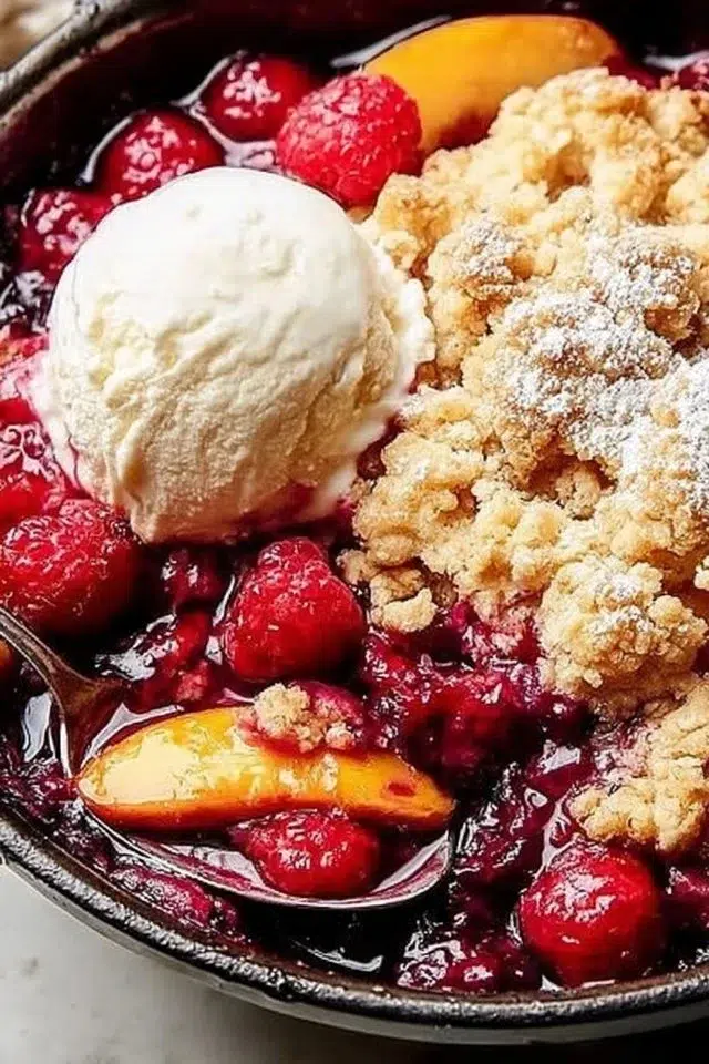 Peach Cobbler with Raspberries