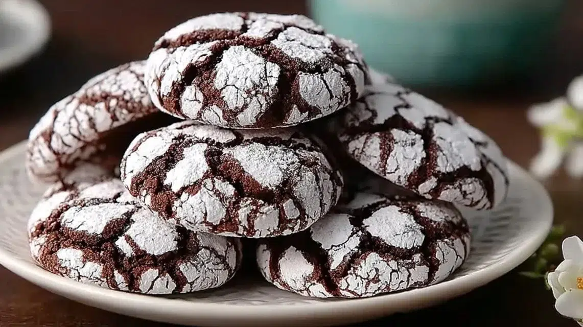 Delicious chocolate crinkle cookies dusted with powdered sugar