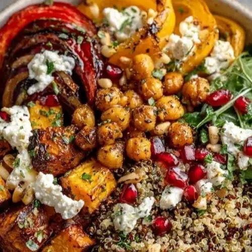 Winter Mediterranean Quinoa Bowl with colorful vegetables and quinoa
