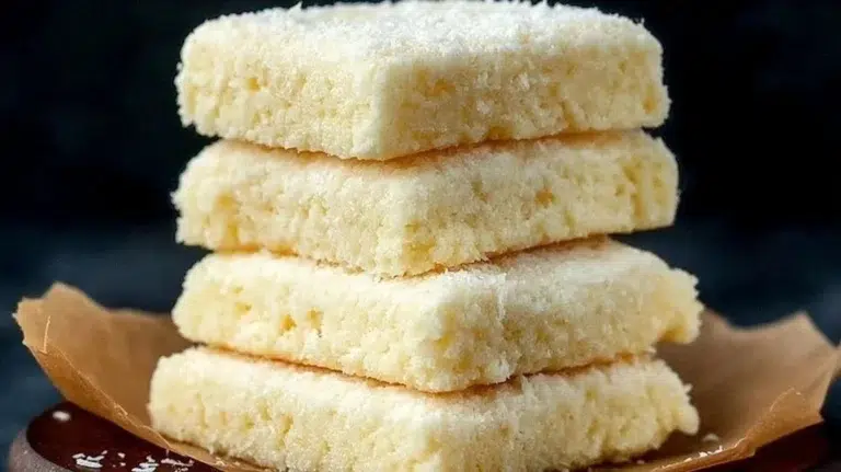 Delicious homemade 3-ingredient coconut bars ready to enjoy.