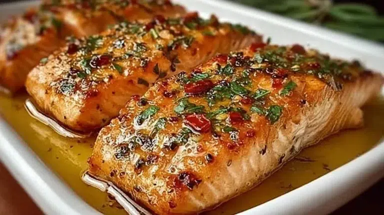 Delicious baked salmon fillets seasoned with herbs and spices.