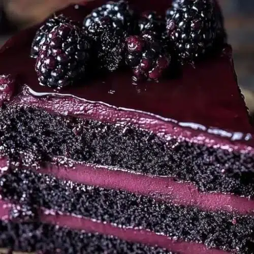 Blackberry Velvet Cake: Gothic dessert featuring rich, dark layers with blackberry flavor
