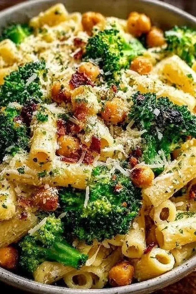 Broccoli Chickpea Pasta with Garlic Olive Oil
