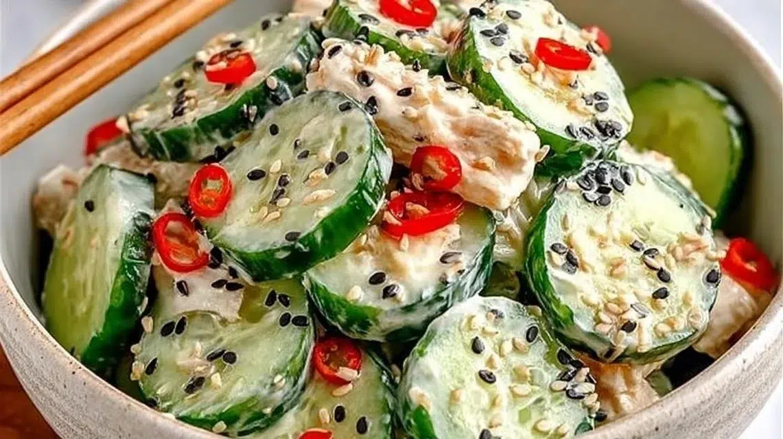 California Roll Cucumber Salad served in a bowl with fresh ingredients