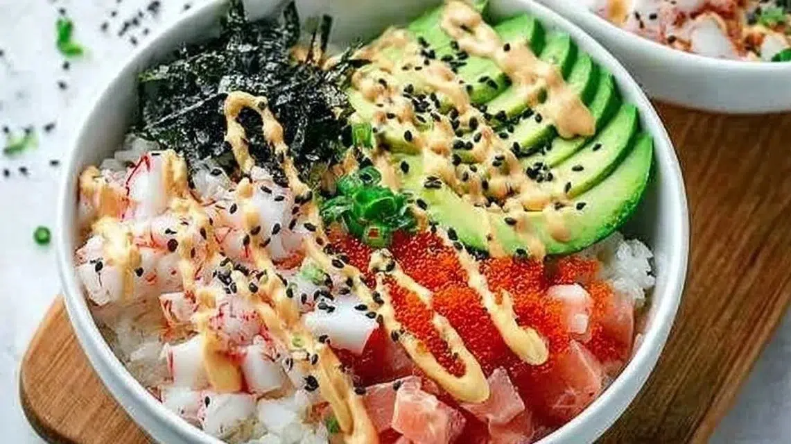California Roll Sushi Bowls with fresh ingredients and vibrant colors