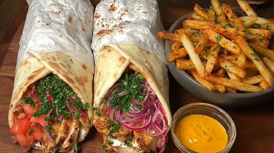 Delicious Chicken Shawarma Wrap filled with seasoned chicken and fresh vegetables