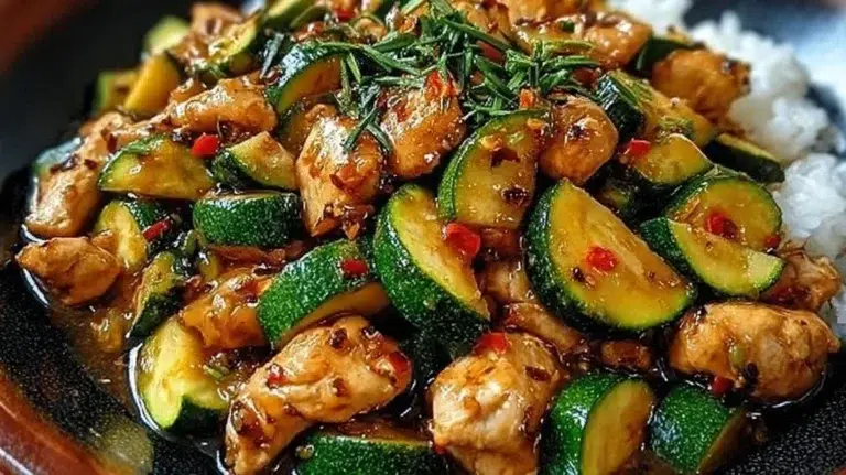 Chicken Zucchini Stir Fry with colorful vegetables in a skillet