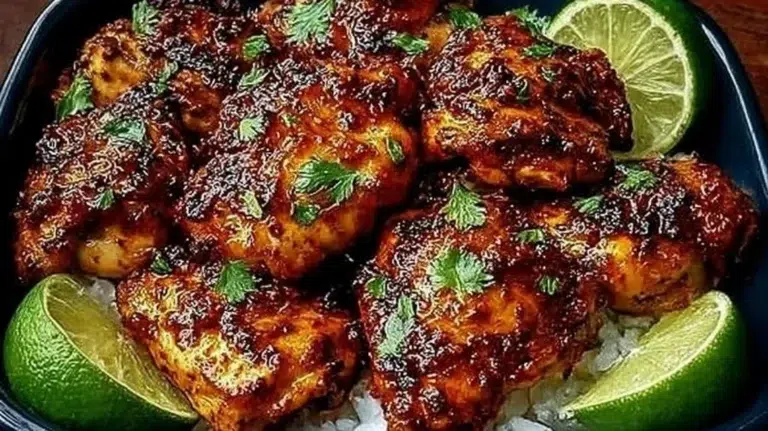 Grilled chili lime chicken garnished with fresh herbs and lime wedges