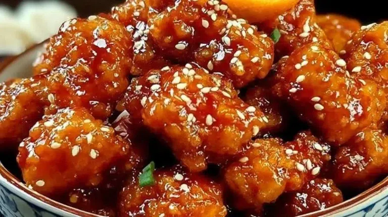 Delicious Chinese orange chicken served with rice and broccoli