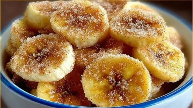 Cinnamon-sugar air fryer banana chips ready to enjoy as a healthy snack