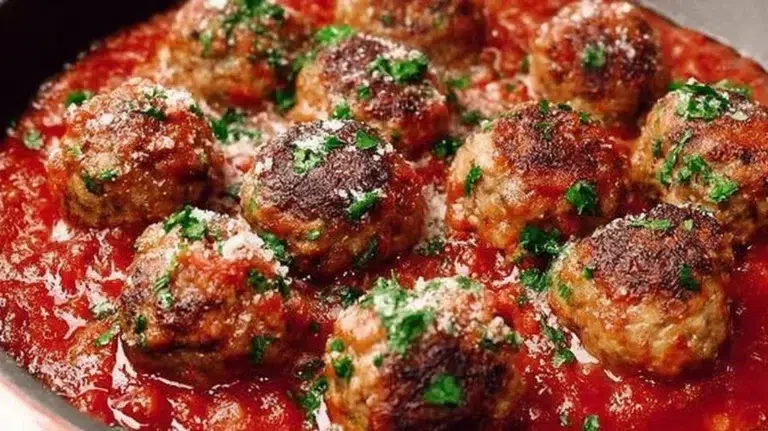 Juicy classic Italian-American meatballs served in marinara sauce