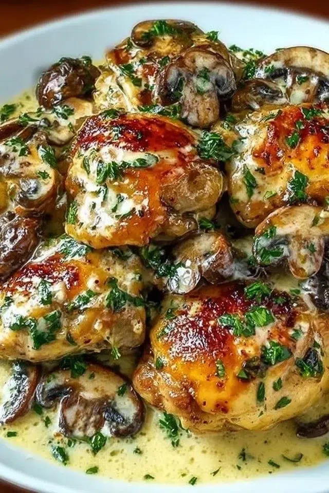 Creamy Garlic Mushroom Chicken Thighs