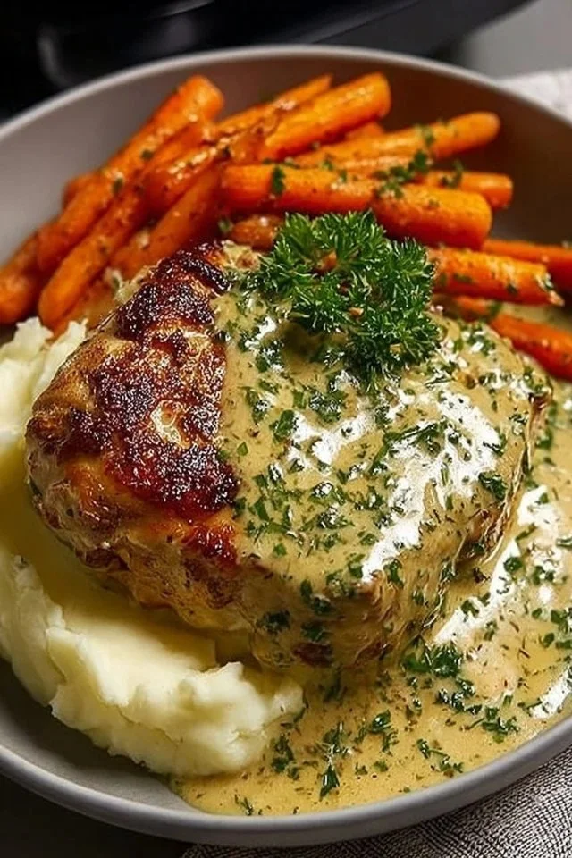 Creamy Herb Chicken with Mashed Potatoes & Glazed Carrots