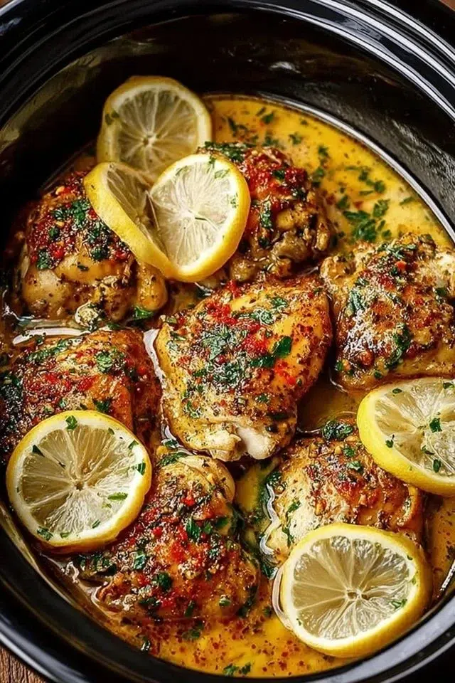 Crock Pot Chicken Thighs with Lemon Garlic Butter