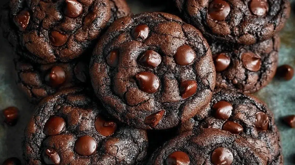 Double chocolate chip cookies freshly baked and ready to enjoy