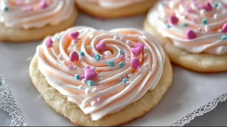 Delicious sugar cookie frosting on freshly baked cookies