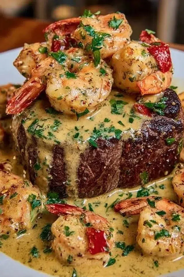 Filet Mignon with Shrimp and Lobster Cream Sauce delights!