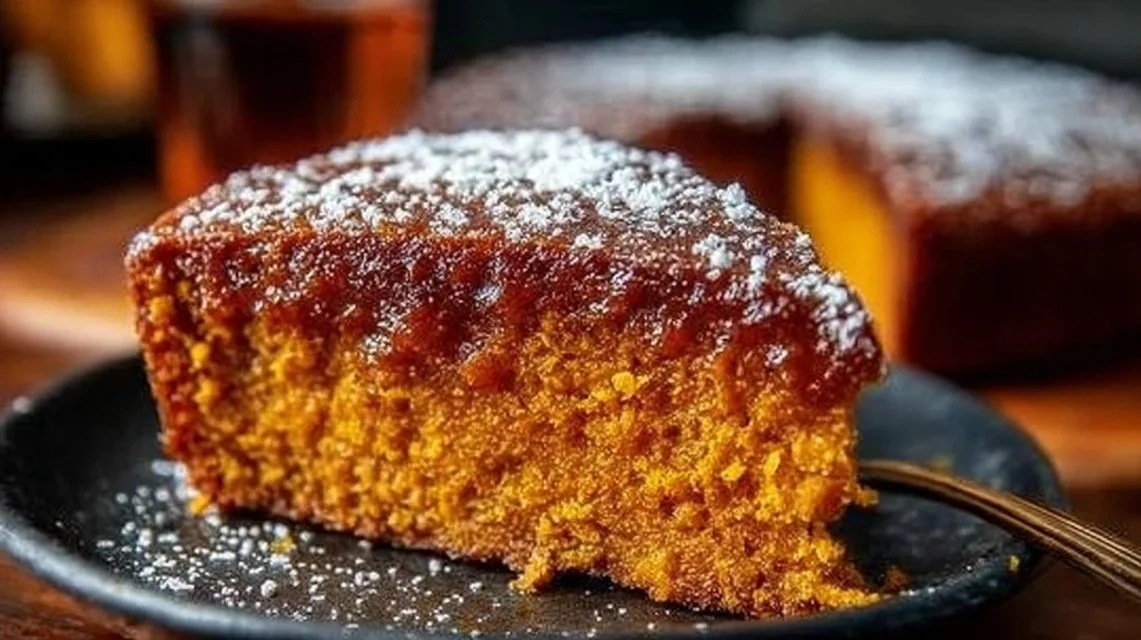 Flourless Sweet Potato Ginger Cake topped with ginger slices