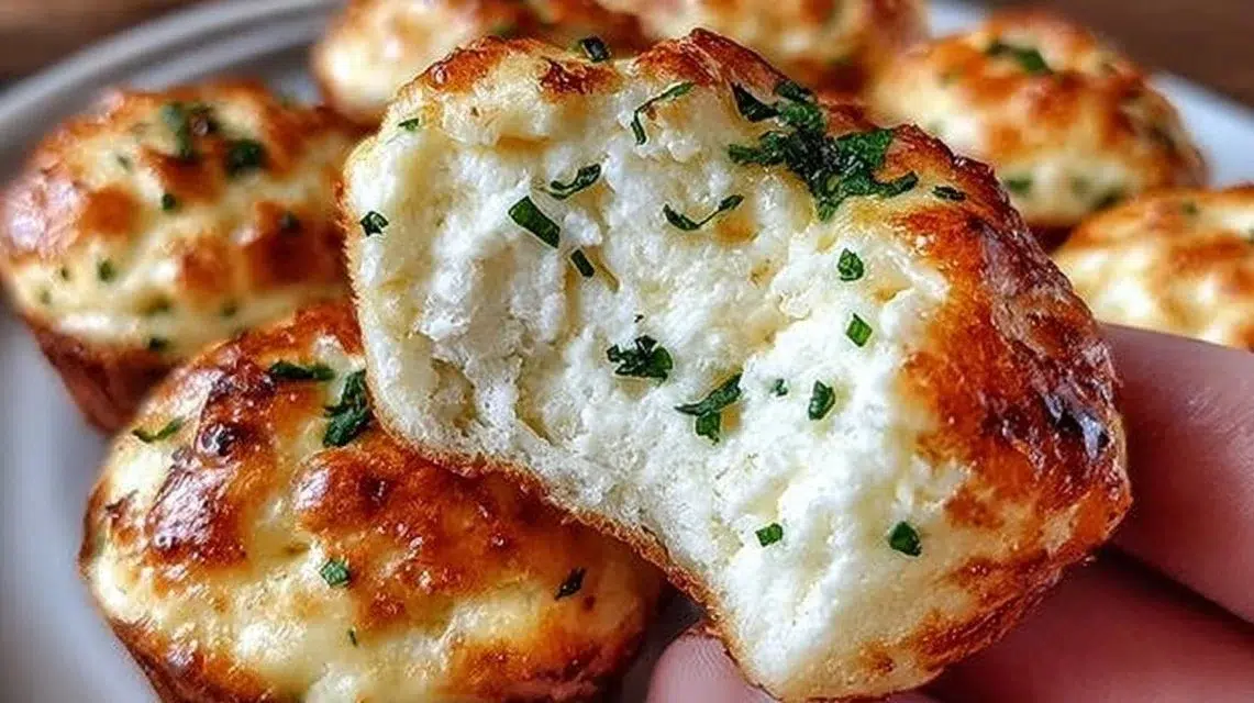 Fluffy cottage cheese egg muffins baked in a muffin tin
