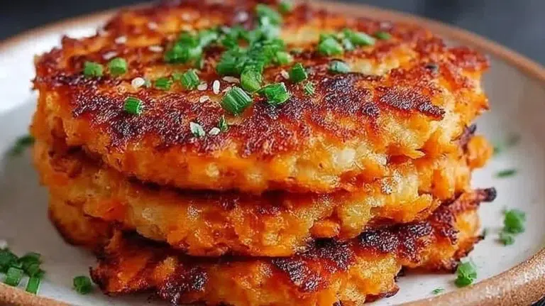 Healthy sweet potato hash browns served on a plate with fresh herbs