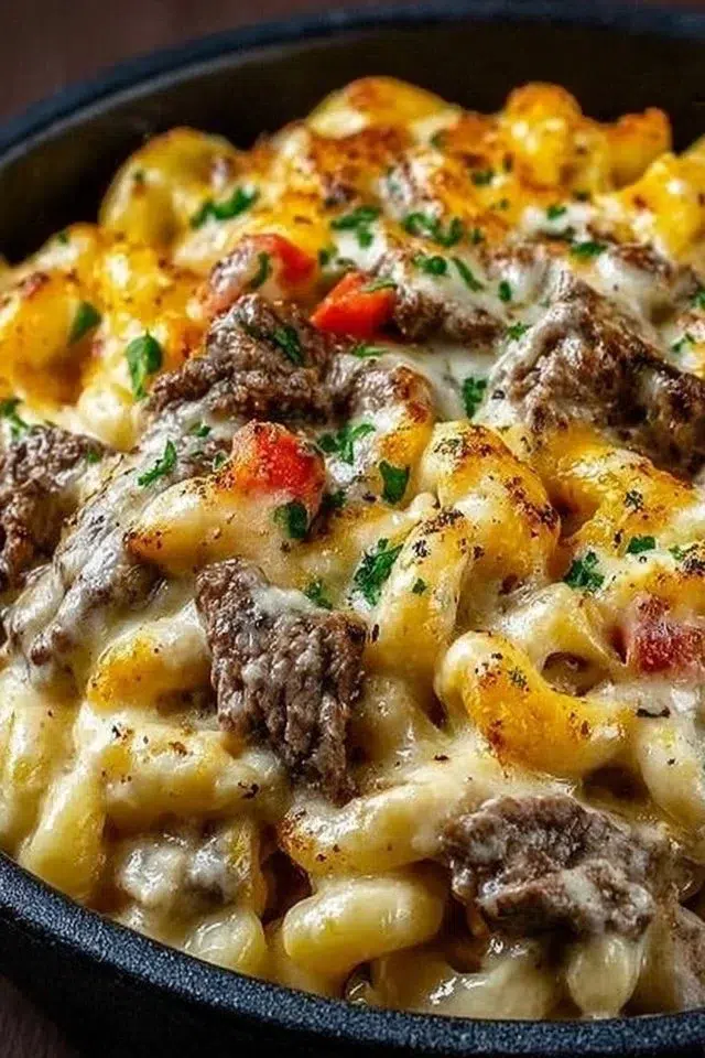 High-Protein Creamy Philly Cheesesteak Mac & Cheese Bliss