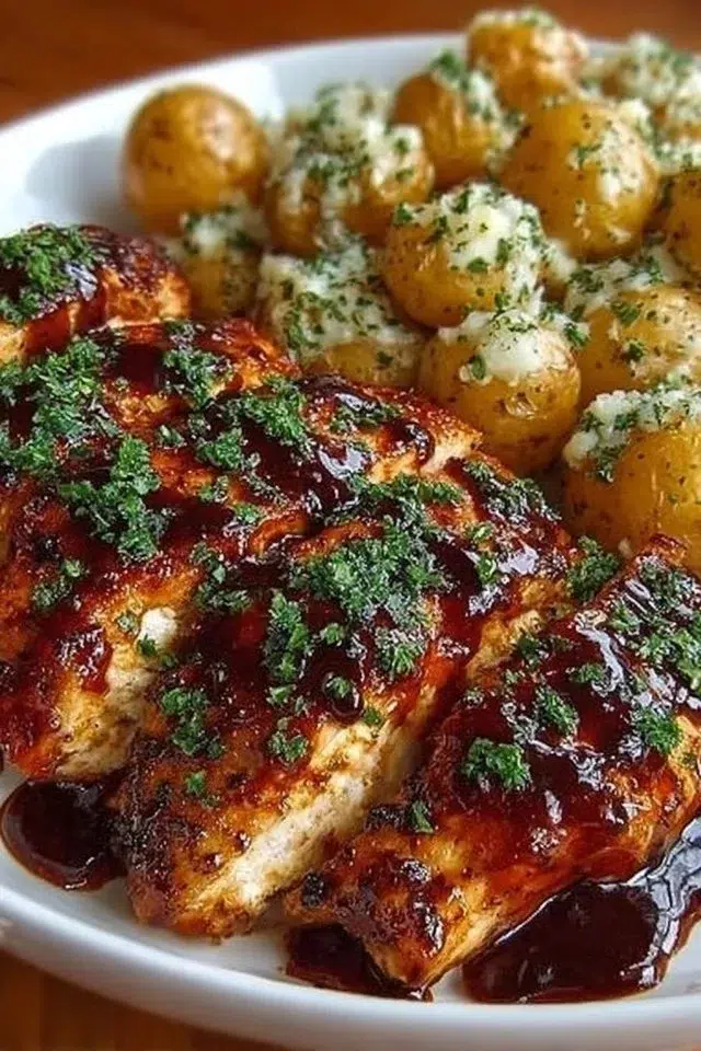 Honey BBQ Chicken with Garlic Parmesan Potatoes