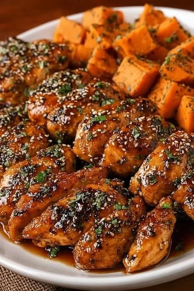 Honey Garlic Chicken with Sweet Potatoes