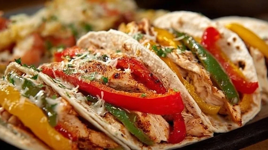 Instant Pot Chicken Fajitas served with colorful peppers and tortillas