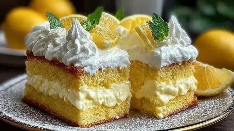 Italian Lemon Cream Cake with fresh lemon zest and cream frosting