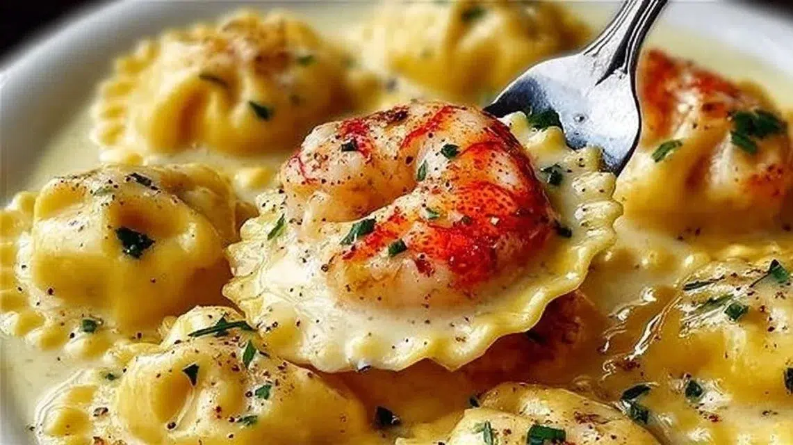 Serving of Lobster Ravioli drizzled with Lemon Butter Sauce