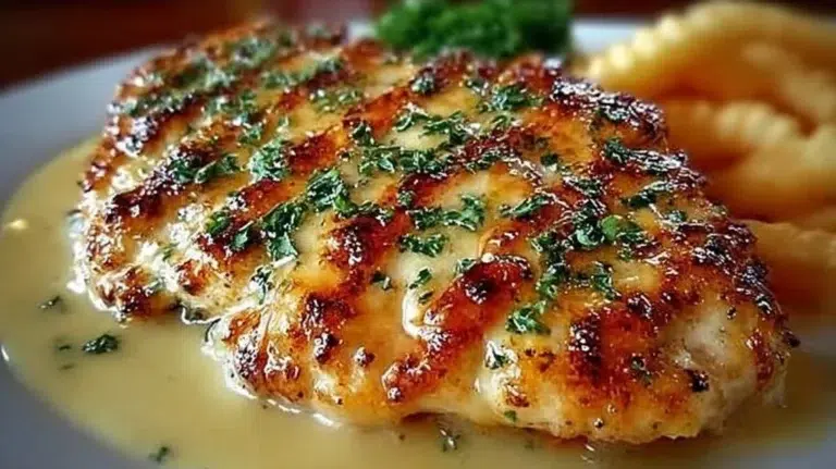 Delicious Longhorn Steakhouse Parmesan Chicken served with garnishes