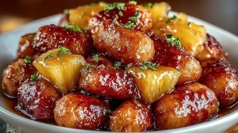 Pineapple Brown Sugar Mississippi Little Smokies bites served on a platter