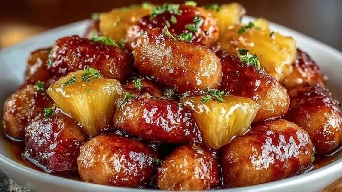 Pineapple Brown Sugar Mississippi Little Smokies bites served on a platter