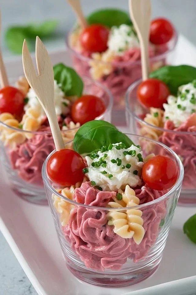 Pink Pasta Salad Cups