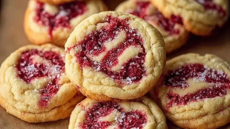 Freshly baked raspberry vanilla cookies with vibrant raspberries and creamy vanilla flavor