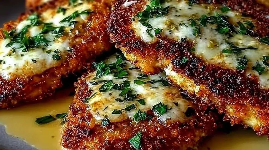 Oven baked garlic parmesan chicken topped with herbs